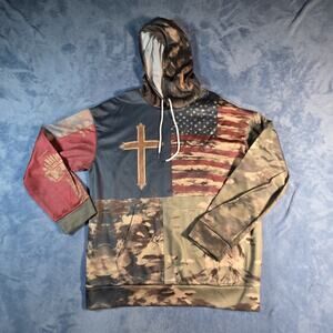 Men’s XL Patriotic American Flag Cross Camo Pullover Hoodie Christian NWOT
